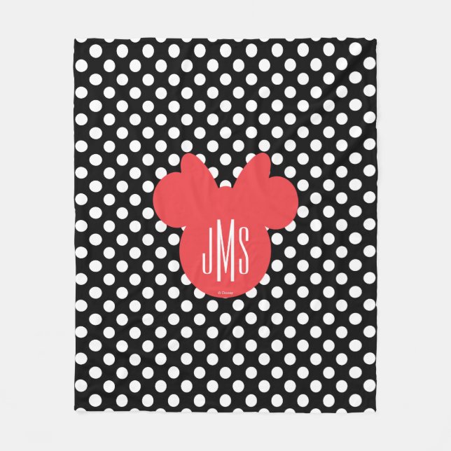 Minnie | Black and White Polka Dot Monogram Fleece Blanket (Front)