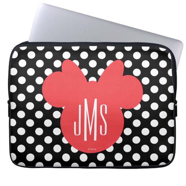 Minnie | Black and White Polka Dot Monogram Laptop Sleeve (Front)