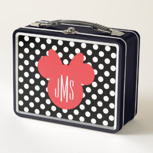 Minnie   Black and White Polka Dot Monogram Metal Lunch Box