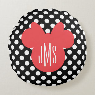 Minnie Black and White Polka Dot Monogram Round Pillow