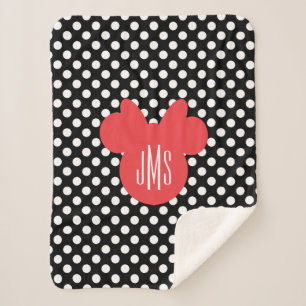 Minnie   Black and White Polka Dot Monogram Sherpa Blanket