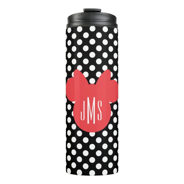 Minnie | Black and White Polka Dot Monogram Thermal Tumbler (Front)