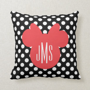 Minnie   Black and White Polka Dot Monogram Throw Pillow