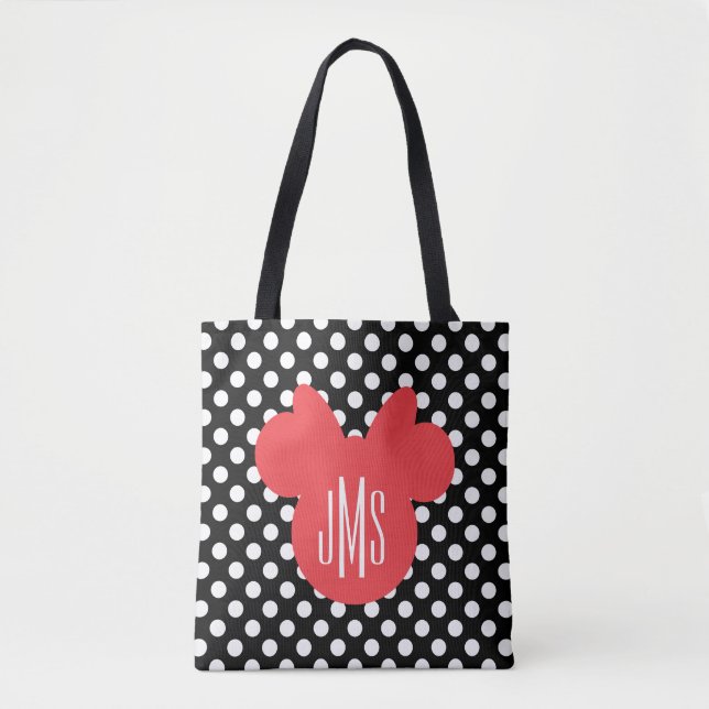 Minnie | Black and White Polka Dot Monogram Tote Bag (Front)