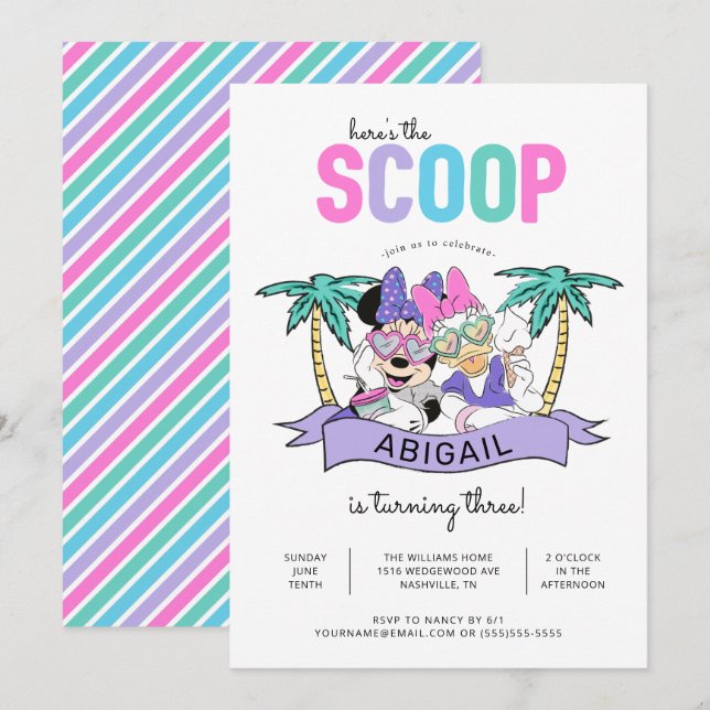 Minnie & Daisy Here's the Scoop Ice Cream Birthday Invitation (Front/Back)