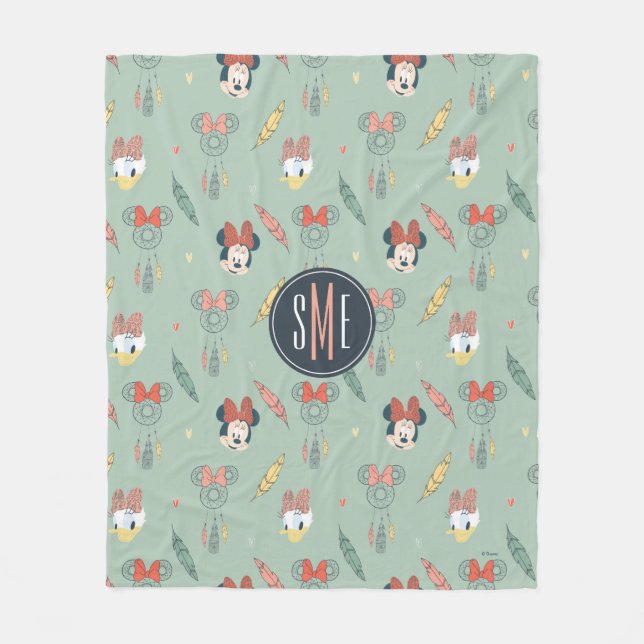 Minnie & Daisy Monogram | Dream Catcher Pattern Fleece Blanket (Front)