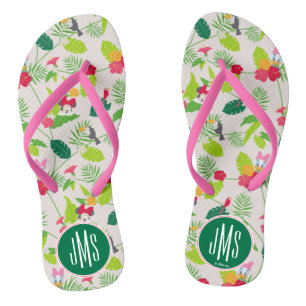 Minnie & Daisy   Tropical Pattern Monogram Flip Flops