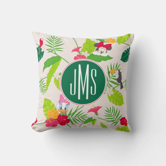 Minnie & Daisy | Tropical Pattern Monogram Throw Pillow (Front)