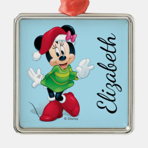 Minnie Dressed For Christmas   Add Your Name Metal Ornament