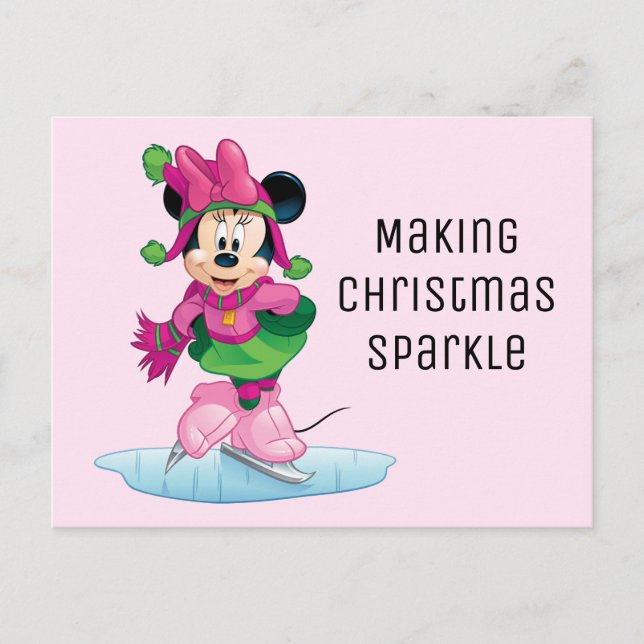 Minnie Ice Skating Holiday Postcard (Front)
