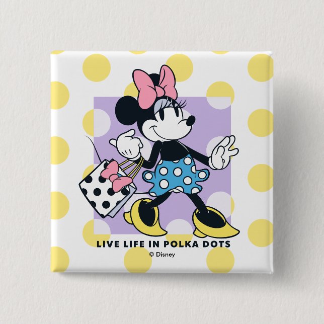 Minnie Live Life in Polka Dots 2 Inch Square Button (Front)