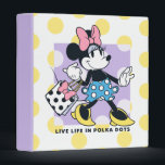 Minnie Live Life in Polka Dots Binder<br><div class="desc">Bright, bold, and full of fashionable fun, this cheerful artwork features Minnie Mouse stepping out in style with her signature bow, polka dot skirt, and coordinating shopping bag. Set against a lively polka dot background with an uplifting message, this design celebrates confidence, joy, and classic Minnie flair. Perfect for customizable...</div>