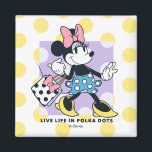 Minnie Live Life in Polka Dots Magnet<br><div class="desc">Bright, bold, and full of fashionable fun, this cheerful artwork features Minnie Mouse stepping out in style with her signature bow, polka dot skirt, and coordinating shopping bag. Set against a lively polka dot background with an uplifting message, this design celebrates confidence, joy, and classic Minnie flair. Perfect for customizable...</div>