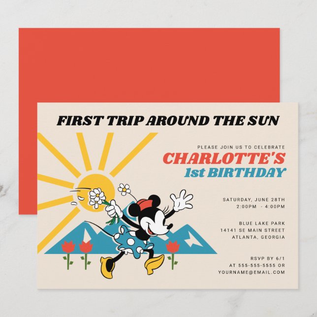 Minnie Mouse | 1st Trip Around the Sun Birthday Invitation (Front/Back)