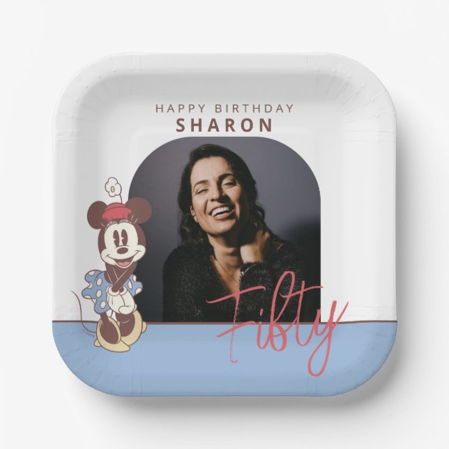 Minnie Mouse 50th Birthday Photo Paper Plate (Front)