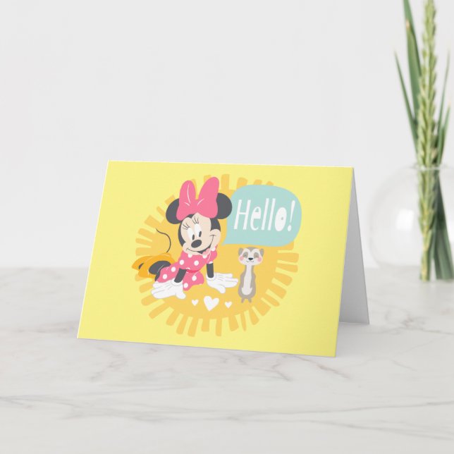 Minnie Mouse and Animal Friend - Hello Card (Front)