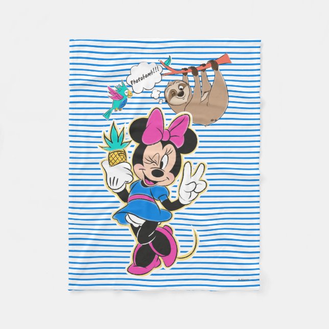 Minnie Mouse and Sloth | Photobomb Fleece Blanket (Front)