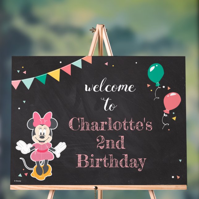 Minnie Mouse Birthday Chalkboard Birthday Welcome Acrylic Sign (Neutral)