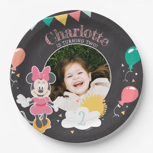 Minnie Mouse Birthday Chalkboard Photo Paper Plate (Front)