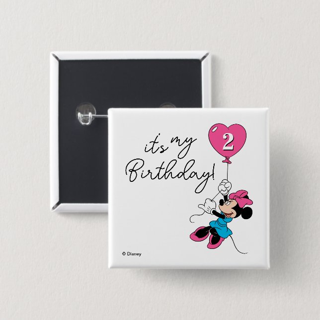 Minnie Mouse Birthday Girl  2 Inch Square Button (Front & Back)