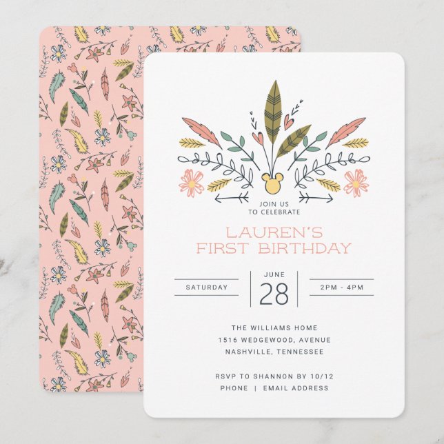Minnie Mouse Boho Festival Birthday Invitation (Front/Back)