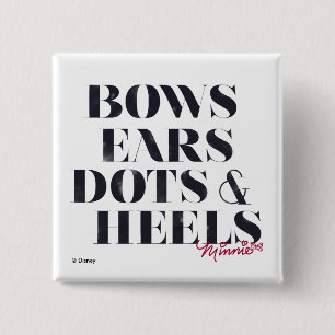 Minnie Mouse   Bows Ears Dots & Heels 2 Inch Square Button