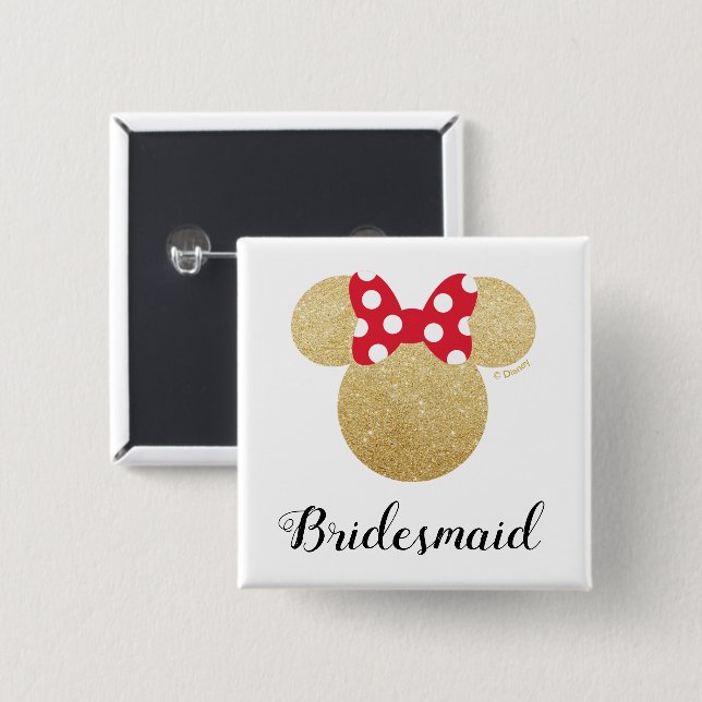 Minnie Mouse Bridesmaid | Bridal Shower 2 Inch Square Button (Front & Back)