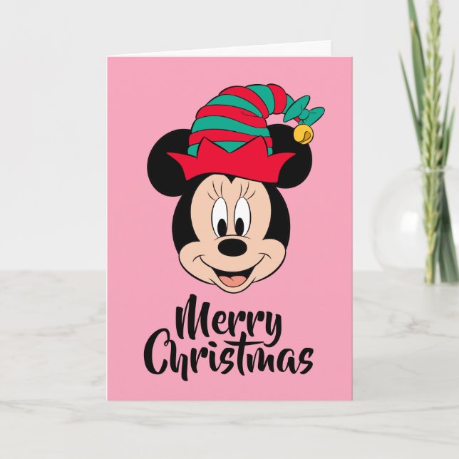 Minnie Mouse | Christmas Elf Hat Holiday Card (Front)