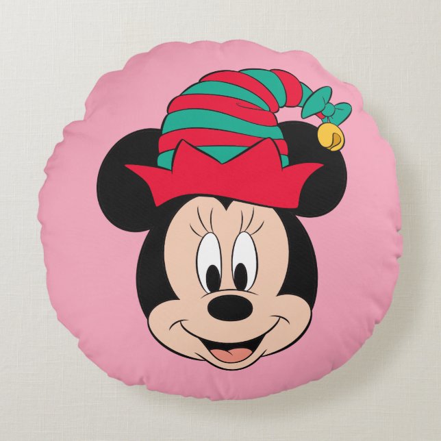 Minnie Mouse | Christmas Elf Hat Round Pillow (Front)