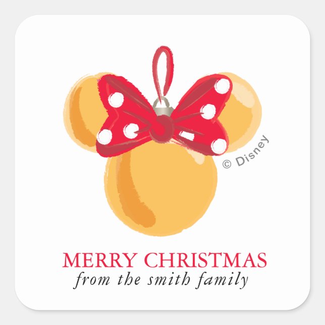 Minnie Mouse Christmas Ornament - Personalized Squ Square Sticker (Front)