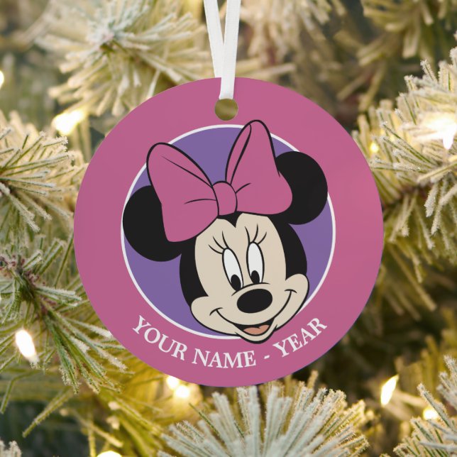 Minnie Mouse | Classic Smiling Add Your Name Metal Ornament (Insitu)