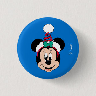 Minnie Mouse   Cute Christmas Hat 1 Inch Round Button