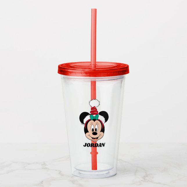 Minnie Mouse | Cute Christmas Hat Acrylic Tumbler (Front)