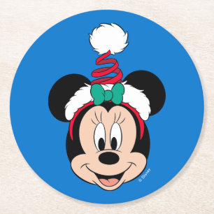 Minnie Mouse   Cute Christmas Hat Round Paper Coaster