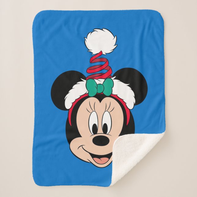 Minnie Mouse | Cute Christmas Hat Sherpa Blanket (Front)