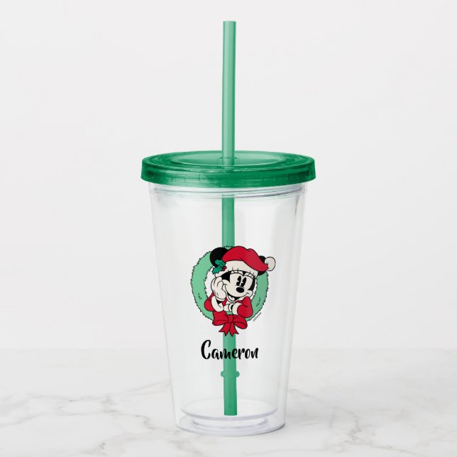 Minnie Mouse | Cute Holiday Wreath Acrylic Tumbler (Front)