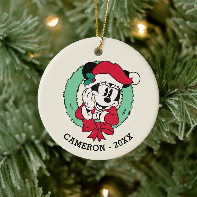 Minnie Mouse | Cute Holiday Wreath Ceramic Ornament (Tree)