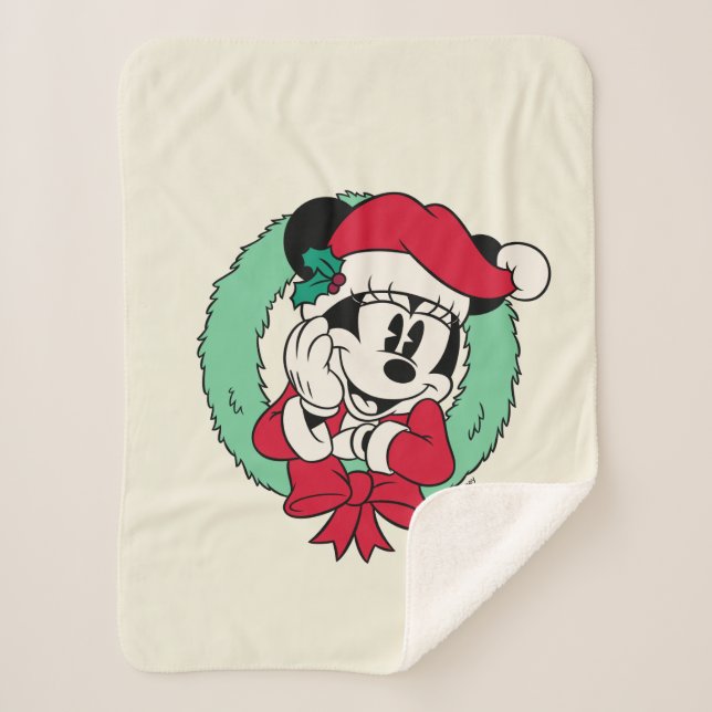 Minnie Mouse | Cute Holiday Wreath Sherpa Blanket (Front)