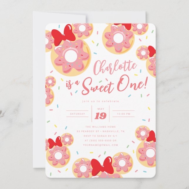 Minnie Mouse | Doughnut Sweet One - First Birthday Invitation (Front)