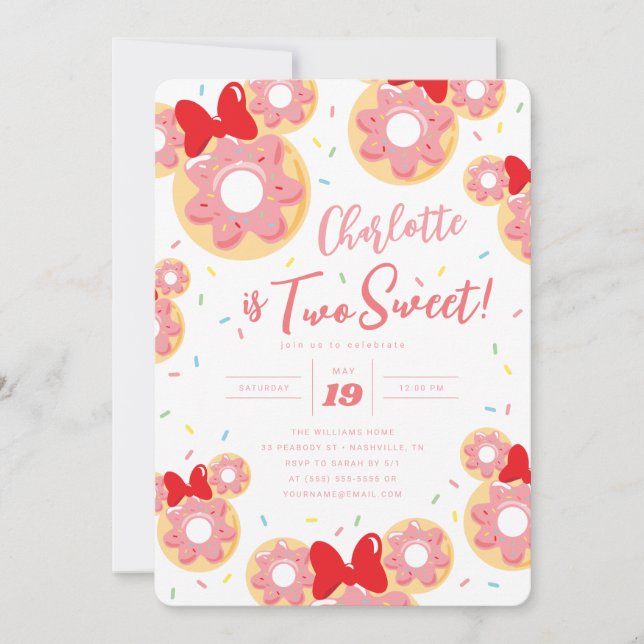 Minnie Mouse | Doughnut Two Sweet - 2nd Birthday Invitation (Front)