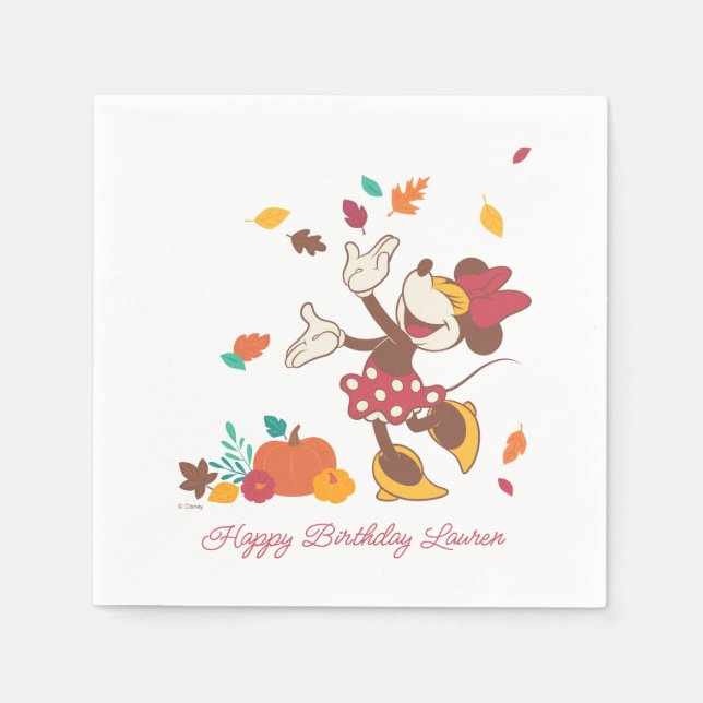 Minnie Mouse Fall Harvest Pumpkin 1st Birthday Napkin (Front)