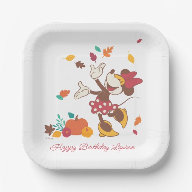 Minnie Mouse Fall Harvest Pumpkin 1st Birthday Paper Plate (Front)