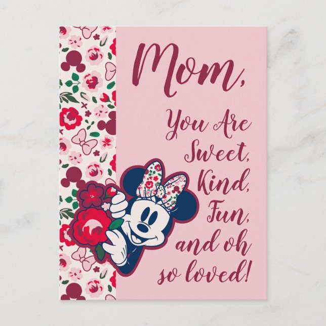 Minnie Mouse Floral Pattern - Happy Mother's Day Postcard (Front)