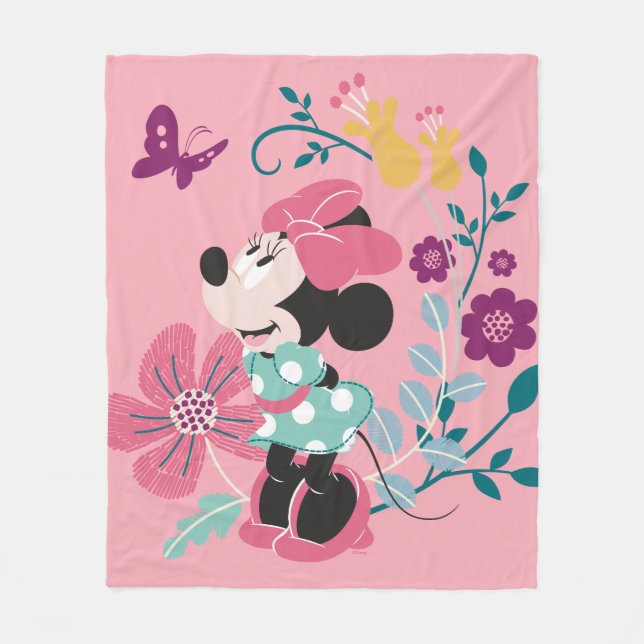 Minnie Mouse & Flowers - Happy Mother's Day Fleece Blanket (Front)