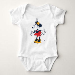 Minnie Mouse   Fun Flower Hat Pose Baby Bodysuit
