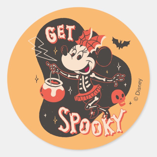 Minnie Mouse Get Spooky Classic Round Sticker (Front)