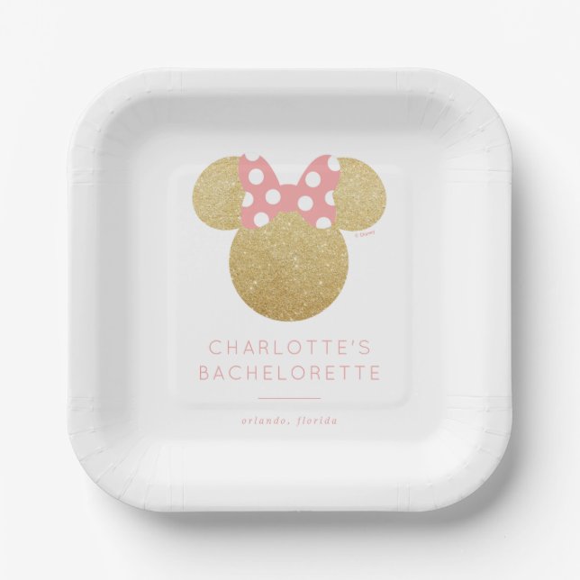 Minnie Mouse | Gold & Pink Bachelorette Paper Plate (Front)