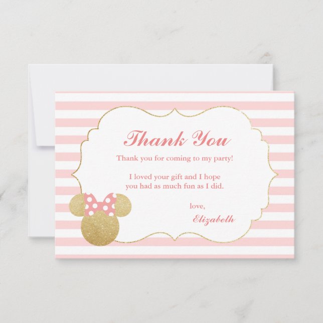 Minnie Mouse | Gold & Pink Birthday Thank You (Front)