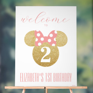 Minnie Mouse   Gold & Pink Birthday Welcome Acrylic Sign