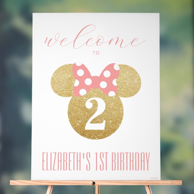 Minnie Mouse | Gold & Pink Birthday Welcome Acrylic Sign (Neutral)